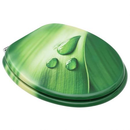 WC Toilet Seat with Lid MDF Green Water Drop Design