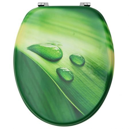 WC Toilet Seat with Lid MDF Green Water Drop Design