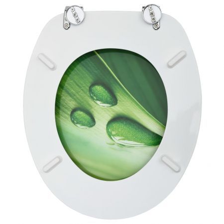 WC Toilet Seat with Lid MDF Green Water Drop Design