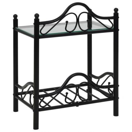 Bedside Table Steel and Tempered Glass 45x30,5x60 cm Black