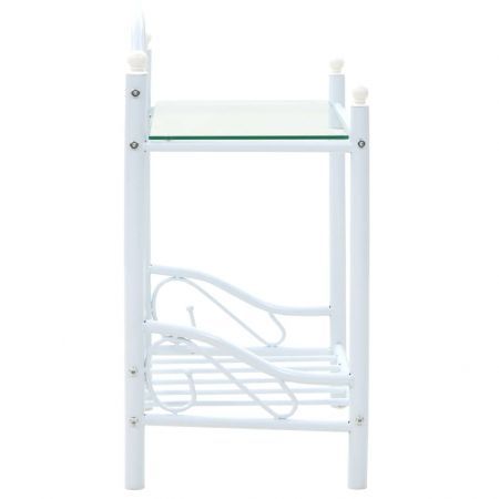 Bedside Table Steel and Tempered Glass 45x30.5x60 cm White