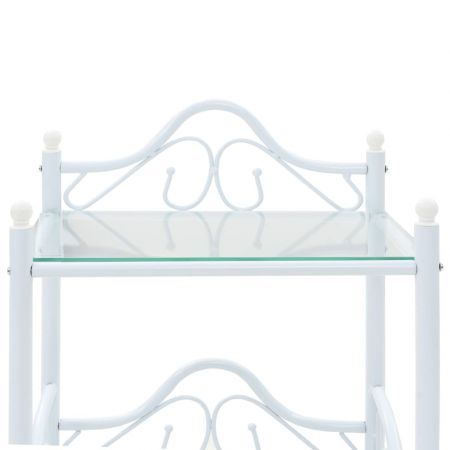 Bedside Table Steel and Tempered Glass 45x30.5x60 cm White