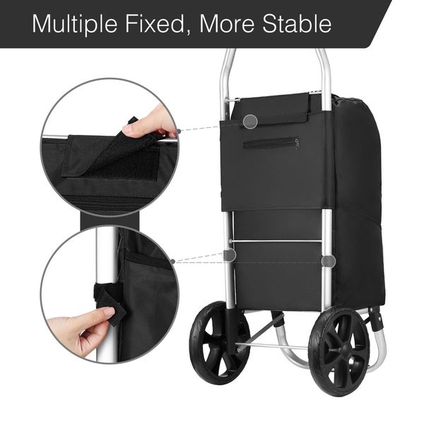 Foldable Aluminium Shopping Trolley with Bags Dolly Grocery Cart on Wheels Black