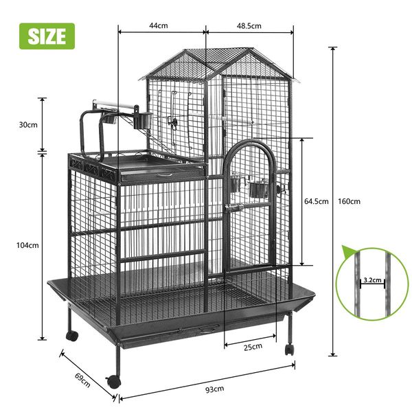 Large Bird Cage Flight Aviary Pet Parrot House Budgie Canary Cockatiel Enclosure Perches on Wheels Indoor Play Top