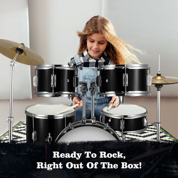 Melodic 5 Piece Kids Junior Drum Set w/ Hi Hat Cymbals Kick Pedal Stool Drumsticks