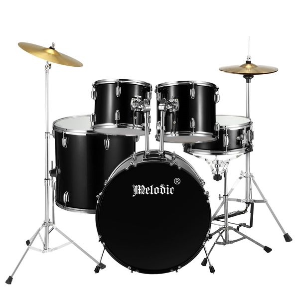 Melodic Full Size 5 Piece Drum Kit for Adult Junior Teen w/ Cymbals Pedal Stool