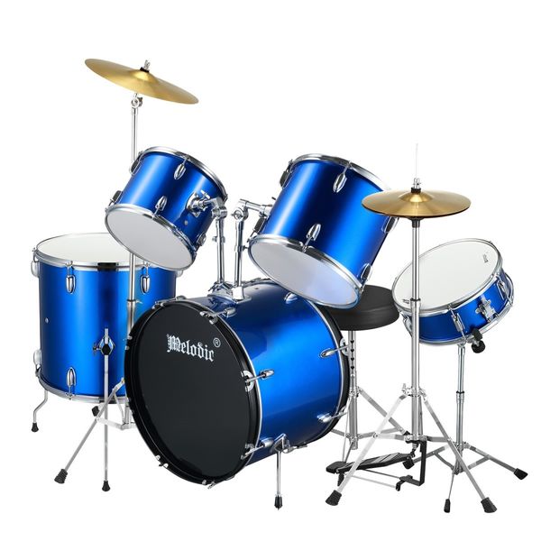 Melodic Complete 5 Piece Drum Set with Cymbals Kick Pedal Stool Blue