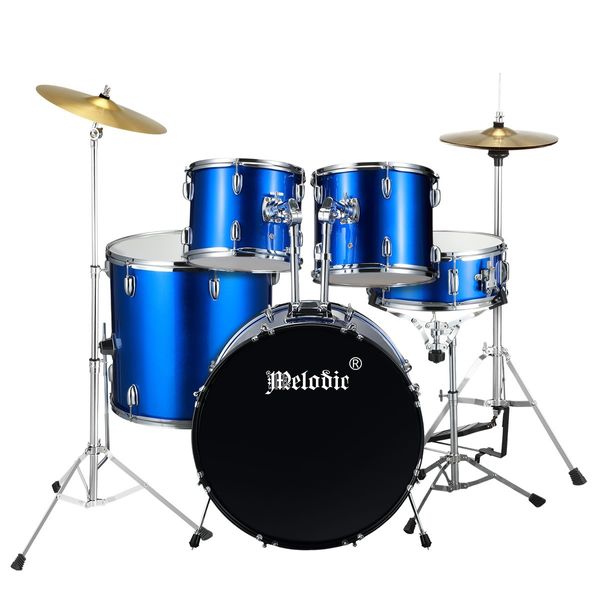 Melodic Complete 5 Piece Drum Set with Cymbals Kick Pedal Stool Blue