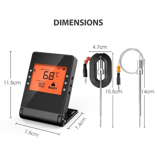 Remote Digital Wireless Cooking Food Meat Thermometer 6 Probes for BBQ Grill Oven Smoker