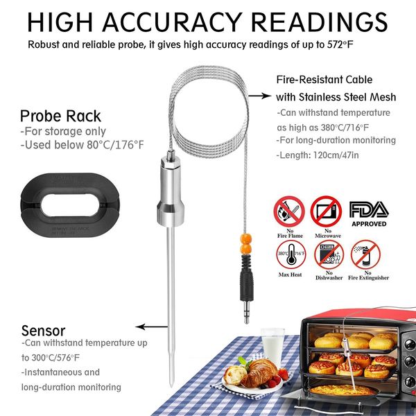 Remote Digital Wireless Cooking Food Meat Thermometer 6 Probes for BBQ Grill Oven Smoker