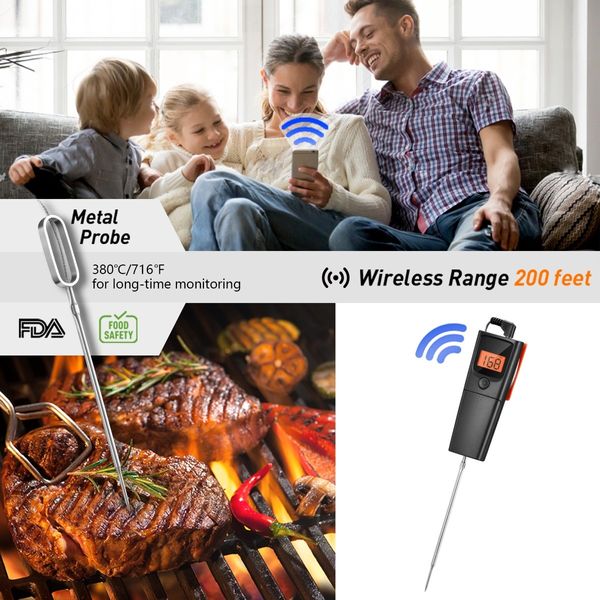 Wireless Grill Thermometer Instant Read Bluetooth BBQ Meat Thermometer Smart Probe