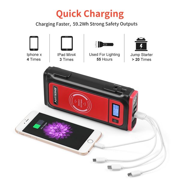 Portable Car Jump Starter 12V Wireless Battery Charger Power Bank 2000A