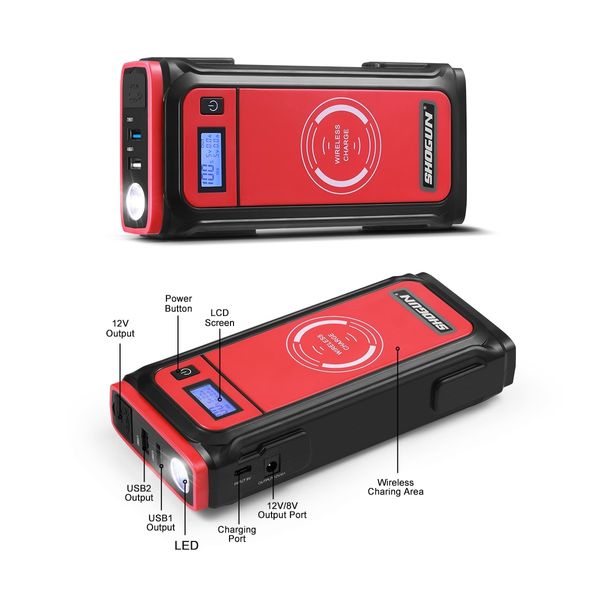 Portable Car Jump Starter 12V Wireless Battery Charger Power Bank 2000A