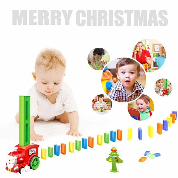 Christmas Domino Train Set for Kids 90 Pcs Toy with Light and Sound