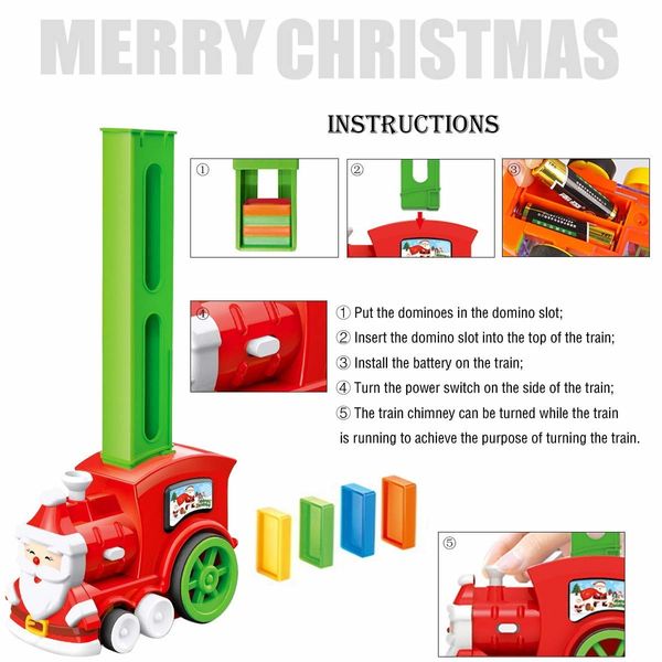 Christmas Domino Train Set for Kids 90 Pcs Toy with Light and Sound