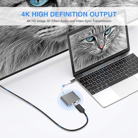 USB C to HDMI Adapter, USB 3.1 Type-C Hub to HDMI 4K+USB 3.0+USB-C Charging Port