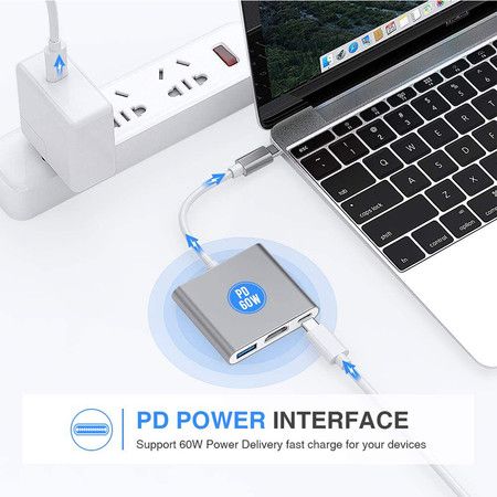 USB C to HDMI Adapter, USB 3.1 Type-C Hub to HDMI 4K+USB 3.0+USB-C Charging Port