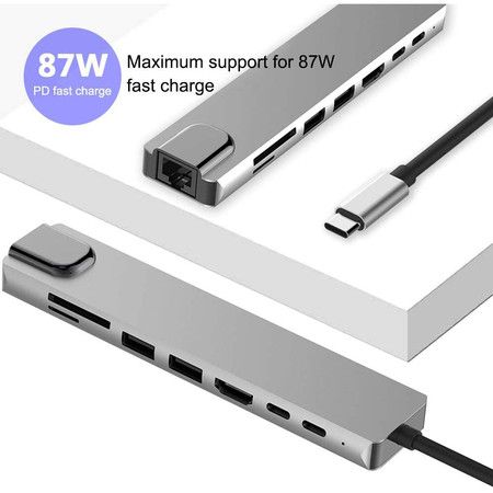 USB C Hub Multiport Adapter 8 in 1 Type C Docking Station Aluminum for MacBook Pro,XPS