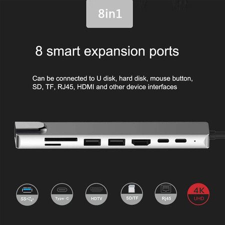 USB C Hub Multiport Adapter 8 in 1 Type C Docking Station Aluminum for MacBook Pro,XPS