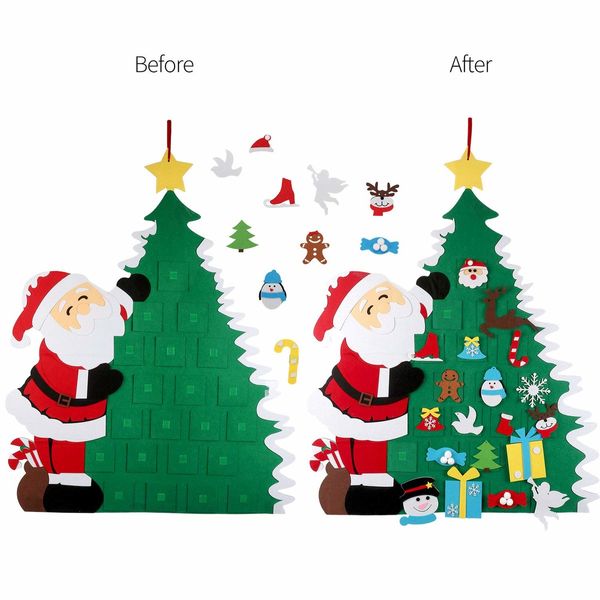 DIY Wall Hanging Decoration Christmas Tree with Santa Clause  Detachable Ornaments, LED String Lights ,2 X Banner , KIDS gifts