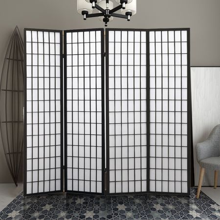 Levede 4 Panel Free Standing Foldable  Room Divider Privacy Screen Black Frame