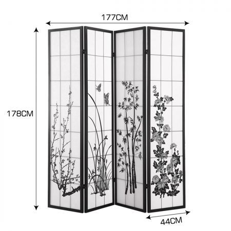 Levede 4 Panel Room Divider Screen Door Stand Privacy Fringe Wood Fold Blossom