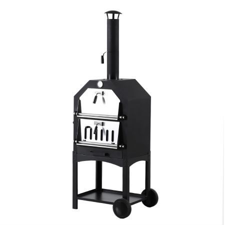 3in1 Charcoal BBQ Grill Steel Pizza Oven Smoker Outdoor Portable Barbecue Camp