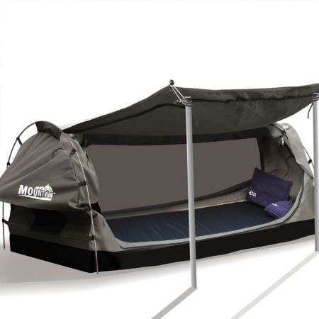 Mountview King Single Swag Camping Swags Canvas Dome Tent Free Standing Grey