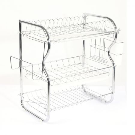 3 Tier Stainless Steel Dish Rack Drainer Tray Kitchen Storage Cup Cutlery Holder