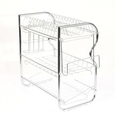 3 Tier Stainless Steel Dish Rack Drainer Tray Kitchen Storage Cup Cutlery Holder