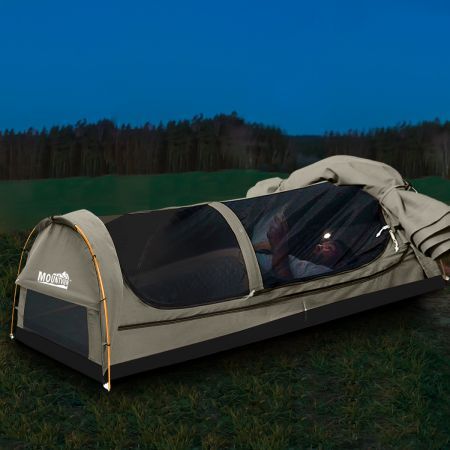 Mountview King Single Swag Camping Swags Canvas Dome Tent Hiking Mattress Grey