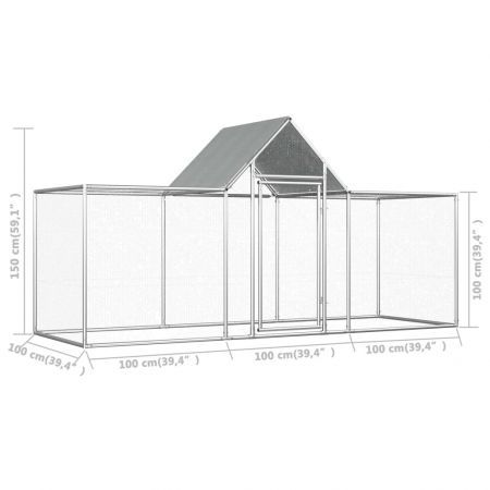 Chicken Coop 3x1x1.5 m Galvanised Steel