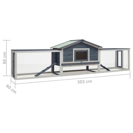 Rabbit Hutch Grey 303x60x86 cm Solid Pine & Fir Wood