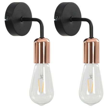 Wall Lights 2 pcs with Filament Bulbs 2 W Black and Copper E27