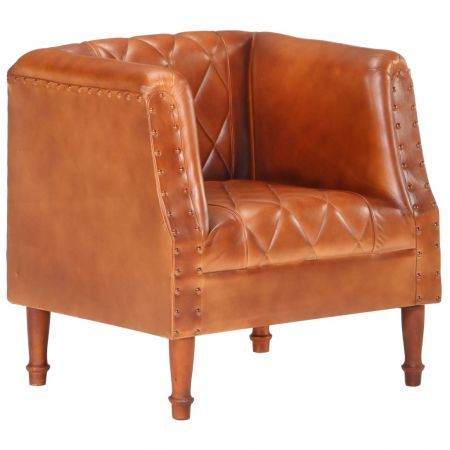 Tub Chair Brown Real Goat Leather