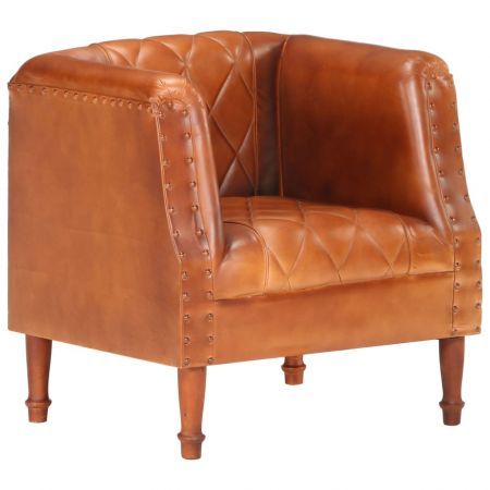 Tub Chair Brown Real Goat Leather