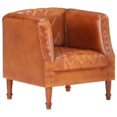 Tub Chair Brown Real Goat Leather