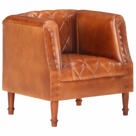 Tub Chair Brown Real Goat Leather