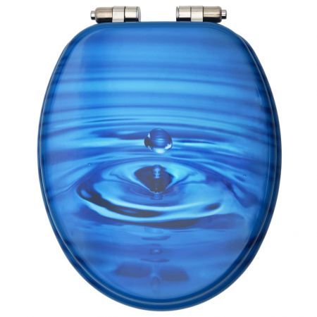 WC Toilet Seats with Soft Close Lid 2 pcs MDF Blue Water Drop Design