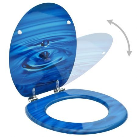 WC Toilet Seats with Lid 2 pcs MDF Blue Water Drop Design