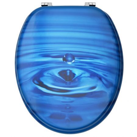 WC Toilet Seats with Lid 2 pcs MDF Blue Water Drop Design