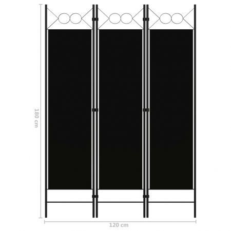 3-Panel Room Divider Black 120x180 cm