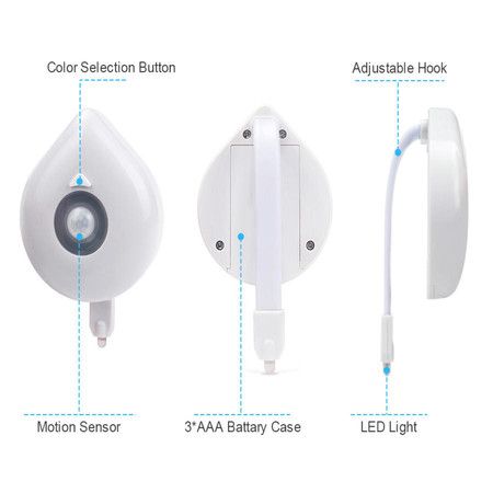 LED Toilet Seat Night Light Motion Sensor 8 Colors Changeable Lamp AAA Battery Powered