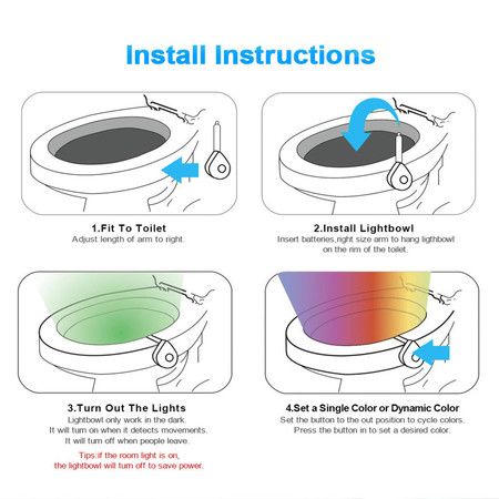 LED Toilet Seat Night Light Motion Sensor 8 Colors Changeable Lamp AAA Battery Powered