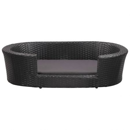 Dog Bed with Cushion Black 90x60 cm Poly Rattan