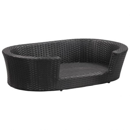 Dog Bed with Cushion Black 90x60 cm Poly Rattan