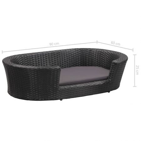 Dog Bed with Cushion Black 90x60 cm Poly Rattan