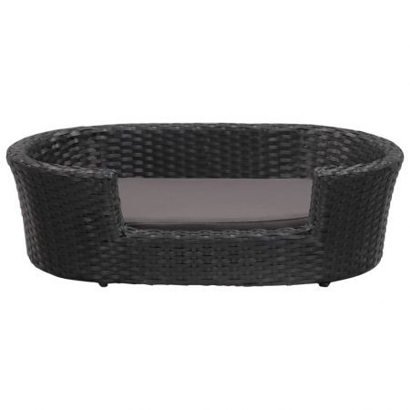 Dog Bed with Cushion Black 70x50 cm Poly Rattan