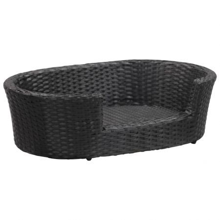 Dog Bed with Cushion Black 70x50 cm Poly Rattan