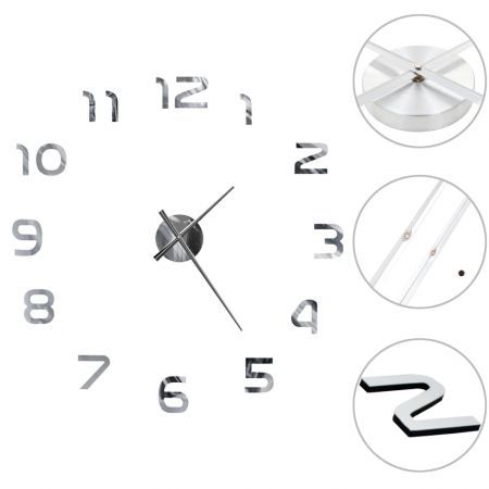 3D Wall Clock Modern Design 100 cm XXL Silver